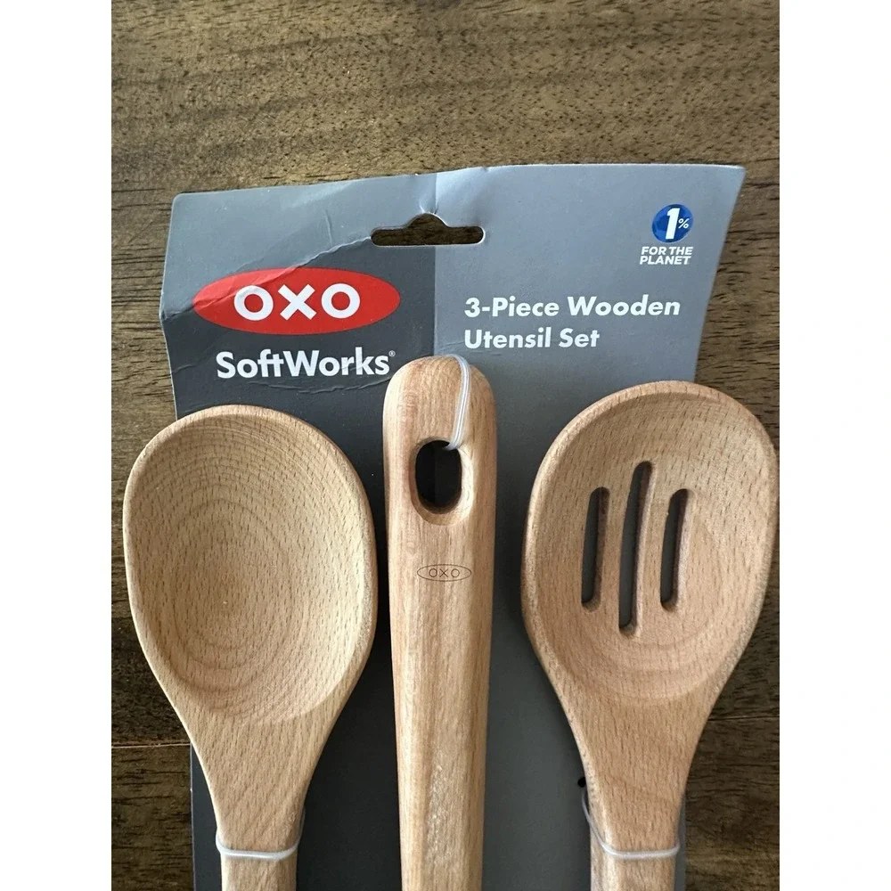 OXO 3 Piece Kitchen Wooden Spoon Set - Large Comfortable Handle